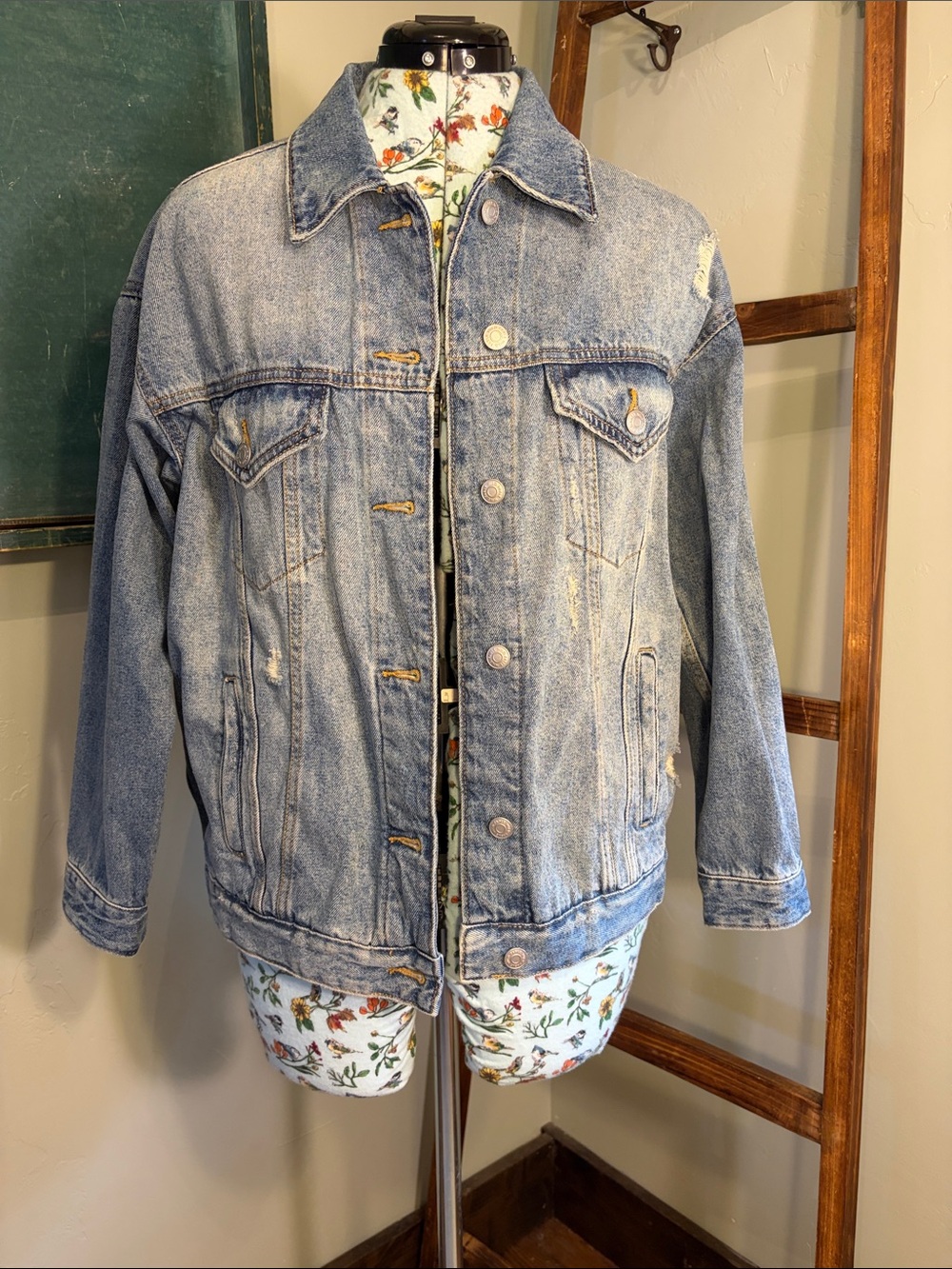 wild fable Light Blue Denim Jacket with Contrast Stitching